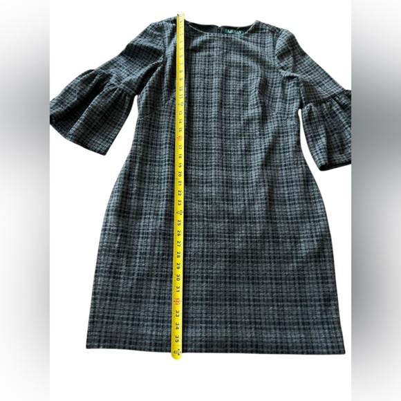 Lauren Ralph Lauren grey plaid elbow bell sleeve wool blend sheath dress size 14 - Picture 7 of 12